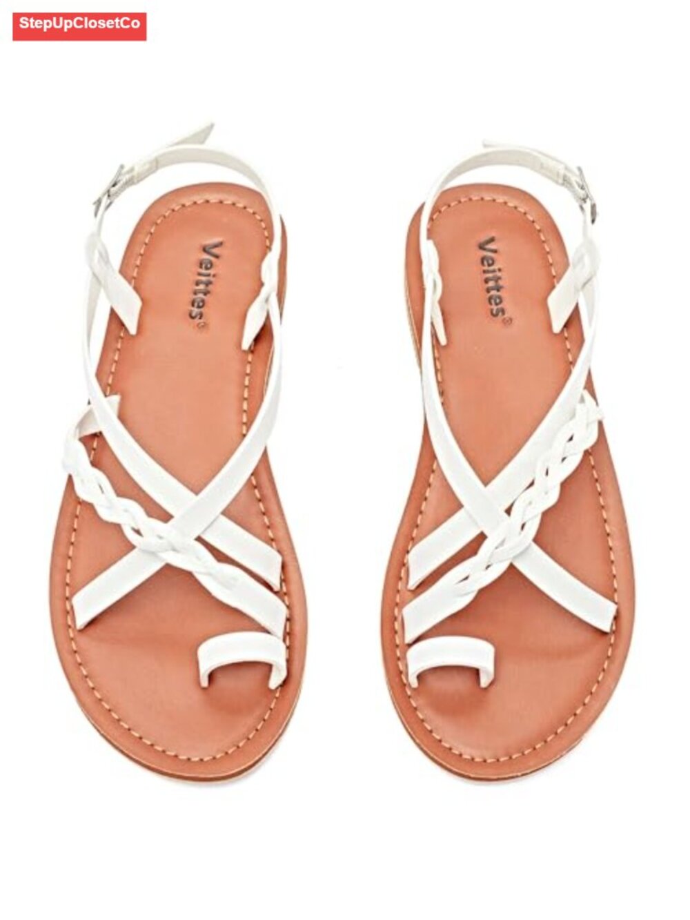 Women's Flat Sandals with Braided Ankle Strap, Buckle Closure, Lightweight